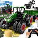 Uarzt Remote Control Tractor Toy, Kids RC Tractor Set & Truck and Trailer Front Loader - Metal Car Head/8 Wheel/Light, Toddlers Farm Vehicle Toys for 3 4 5 6 7 8 9 Year Old Boys Girls Birthday Gift