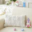Easter Throw Pillow Covers 12x20 inch Set of 2 for Easter Decorations White Bunny Rabbit Soft Plush Faux Fur Wool Pillow Covers for Sofa Living Room Couch Bed
