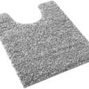 Yimobra Fluffy Toilet Rugs U Shaped, Shaggy Soft Comfortable Non Slip, Water Absorbent Microfiber Bath Mat, Dries Quickly, Machine Washable Thick Bathroom Floor Rugs, 24"x 20", Light Gray and White