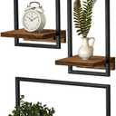 Metal Frame Rustic Wooden Floating Hanging Shelves, Home Decor Wall Mounted Display Organizing Shelf for Living Room, Bedroom, Office Bathroom. Set of 3