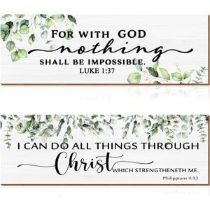 2 Pcs Inspirational Wall Decor Wooden Bible Verse Signs Sage Green Wall Decor Christian Scripture Easily Hang Ornament for Home Office Bedroom Bathroom(Classic,12 x 4 Inch)