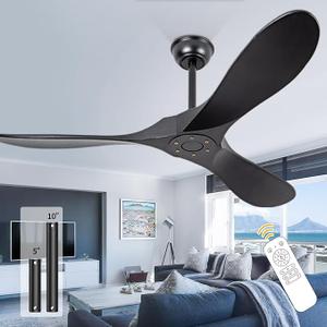 36 Inch Small Ceiling Fan no Light, Outdoor Ceiling Fans Without Lights with Remote Control, 3 Blades Solid Wood Propeller for Patio, Indoor, Living Room, Bedroom, Porch, Farmhouse (Black
