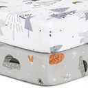Pack n Play Sheets, BROLEX 2 Pack Mini Crib Sheets, Stretchy Portable Fitted Playard Sheet Set, Convertible Playard Mattress Cover, Ultra Soft Breathable Material, Snowy Forest