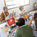 Ctosree 72 Pcs Colorful Sky Paint and Sip Kit for Adults 8'' x 10'' Pre Drawn Canvas for Painting DIY Pre Printed Canvas for Party Favor Afro Acrylic Painting Kit Wood Easel Brushes Date Night Bulk