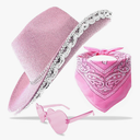 Cowboy Hat Pink Cowgirl Hat with Sequins & Tiara Belt for Women Rodeo Party Hats with Heart Glasses
