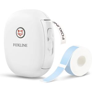 FOXLINE F10 Label Maker Machine with Blue Tape, Portable Bluetooth Thermal Mini Label Printer, Rechargeable Sticker Maker, Inkless Labeler for Home, School, Kitchen, Office Organization, White