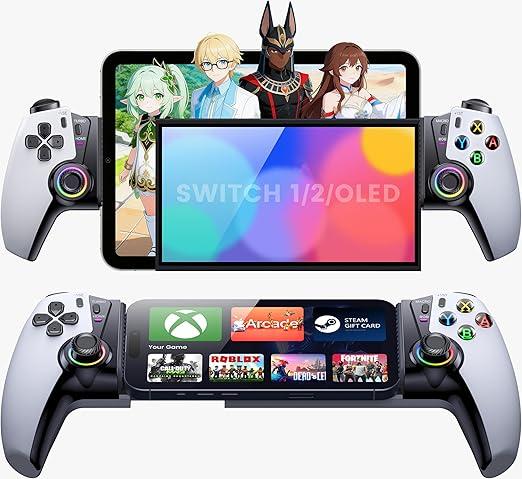 Wireless Phone Controller for iPhone/Android/Switch 1/2/OLED/iPad Mini With Hall Joystick, LED Mobile Gaming Controller for iOS Support Xbox, Steam Link, GeForce Now, Arcade,Call of Duty, Roblox