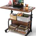 Portable Rolling Desk on Wheels Adjustable Height Desks for Small Spaces, 32" Computer Desk with Storage Shelves for Home Office Rustic