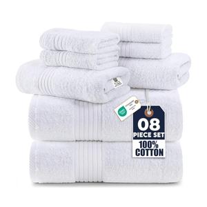 Utopia Towels 8 Piece Premium Towel Set, 2 Bath, 2 Hand, and 4 Washcloths, 100% Ring Spun Cotton, Highly Absorbent Towels for Bathroom, Sports, and Hotel, White