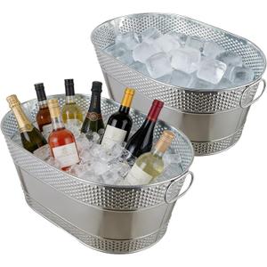 4 Gallon Galvanized Beverage Tub, 2 Pcs Heavy-Duty Ice Buckets Large Galvanized Drink Buckets with Handles for Catering Bars Parties (EXP 09/22/26)