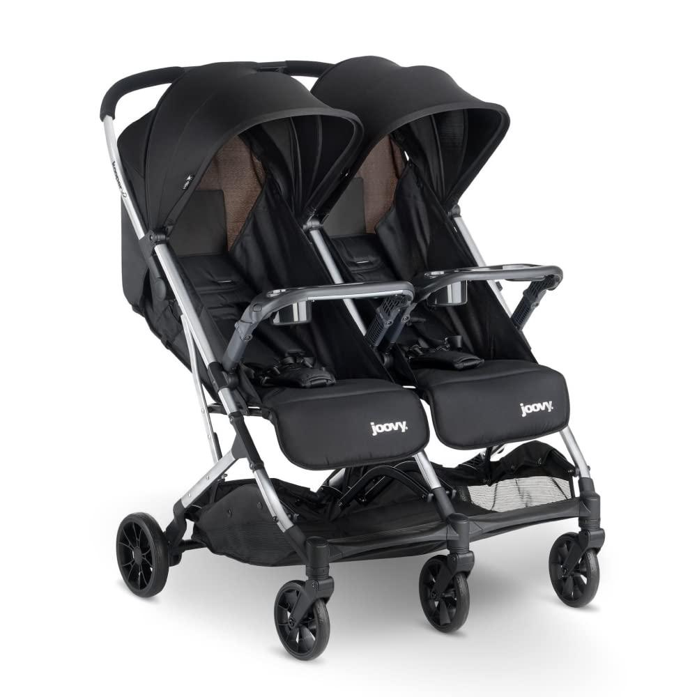 Joovy Kooper X2 Double Stroller, Lightweight Travel Stroller, Compact Fold with Tray, Black, Manufactured Date: 11/03/2025