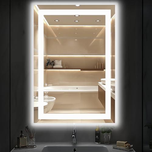 ROMYEAR 24x32 Inch LED Bathroom Mirror, Dimmable Bathroom Mirror with Lights, Backlit & Front Lit, 3-Color Led Mirror for Bathroom, Memory Function, Shatterproof Tempered Glass