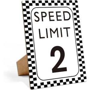 Race Car Birthday Decor, Speed Limit 2 Sign, Fast One, Race Car Birthday Party Decorations, 811 Wooden Play Sign with Stand, Let's Go Racing Party Supplies for Boy Race Fans - SL2