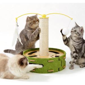 Cat Nail File Enrichment Box with Scratching Post, Sandpaper Scratcher Base, Interactive Cat Scratch Puzzle Box with Rotating Teaser & Bell Balls for Indoor Cats