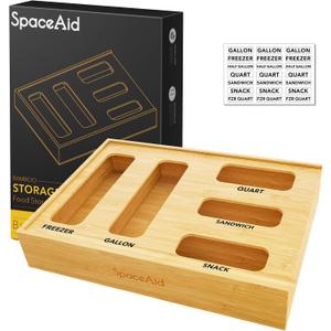 SpaceAid Bag Storage Organizer for Kitchen Drawer, Bamboo Organizer, Compatible with Gallon, Quart, Sandwich and Snack Variety Size Bag (1 Box 5 Slots)
