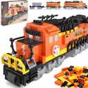 City Train Building Set, Stem Trains Building Toy for Boys Girls Ages 6-14, BNSF Freight Trains Model for Kids and Adult, Stem Locomotive Train Building Blocks, Christmas Birthday Gifts 635 PCS (Orange)