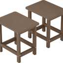 Set of 2 HDPE Outdoor Side Table, Weatherproof Small Outdoor Table for Adirondack, 16.6-Inch Patio Square End Tables for Garden, Backyard, Porch, Deck, Balcony, Poolside (Brown)