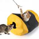 Activity Play Cat Mat, Play Bag for Cat with 4 Holes, Durable Play Rug for Cats, Collapsible Fun Interactive Training Toys Mat for Cats Diameter 16 in, Length 24 in