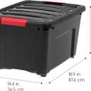 IRIS USA 32 Qt Stackable Plastic Storage Bins with Lids, 6 Pack - BPA-Free, Made in USA - Garage Organizing Solution, Latches, Durable Nestable Containers, Secure Pull Handle - Black