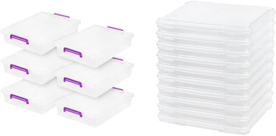 IRIS USA 6 Quart Clear Plastic Storage Bins with Lids and Portable Project Cases (10 Pack) (Violet)