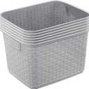 Sterilite 6-Pack Tall Weave Basket, Wicker-Style Plastic Open Storage Bin, Cement Gray - Multi-Purpose Decorative Organizer for Laundry Area, Shelves, Closets, Pantries, Living Rooms or Offices