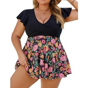 Edelqual Women's Plus Size Tankini Swimsuits Swim Dress Tummy Control Bathing Suits Two Piece High Waisted Swimwear 2025, 3XL