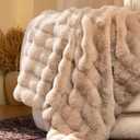 Ultra Soft Cozy Faux Fur Throw Blanket, Fuzzy Plush Thick Bubble Blanket, Oversize Luxury Fluffy Blanket for Couch, Sofa, Bedroom, and Living Room, 50x60 Inches, Light Brown