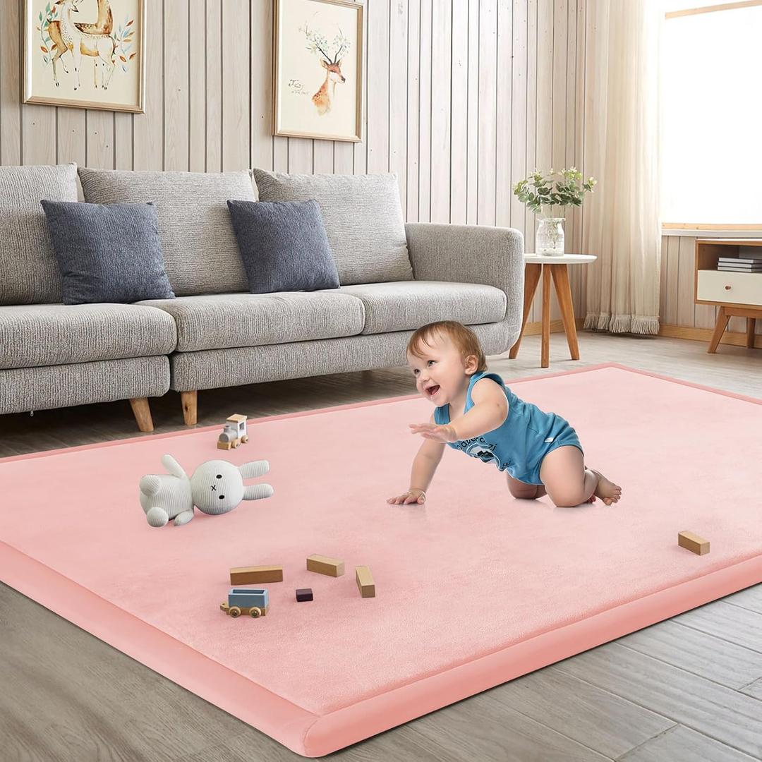 Baby Play Mat for Floor Nursery Rug Muscle Mat Area Rug Playroom Rug 74"x50" Playpen Mat Memory Foam 1.3" Thick Crawling Mat for Babies,Toddlers, Infants, Kids,Light Pink