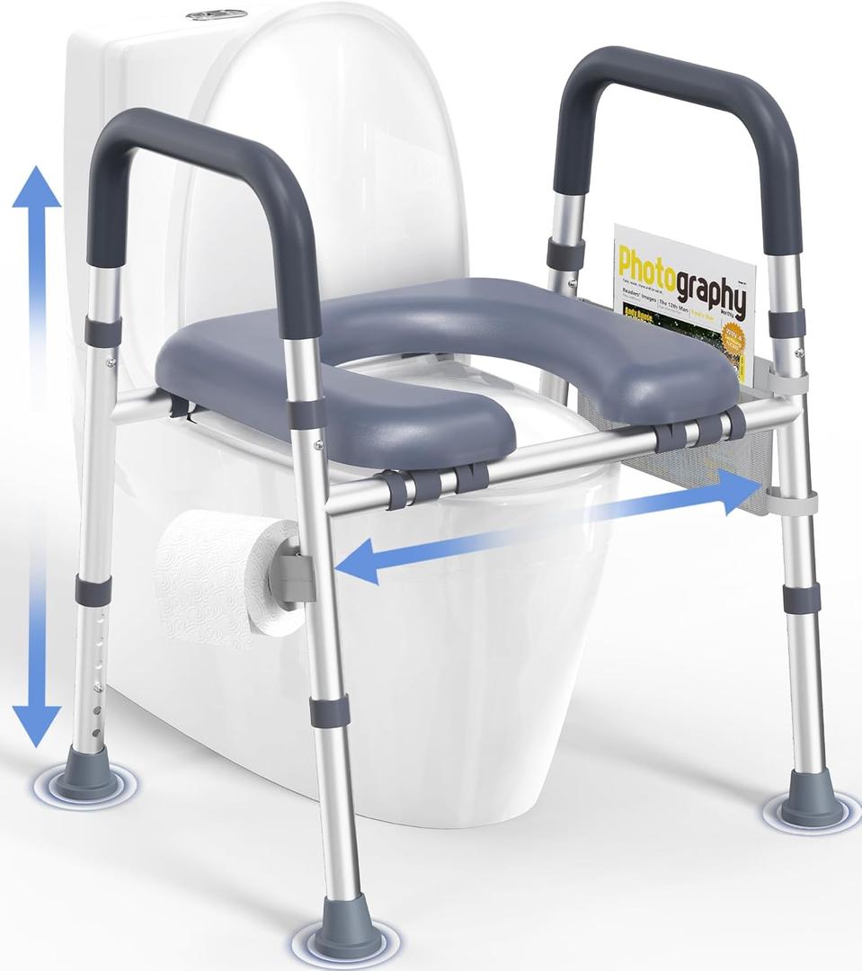 Toilet Seat Risers for Seniors, FSA HSA Eligible Raised Toilet Seat with Handles & Padded Seat, Adjustable Height & Width, 400lb Elevated Toilet Seat for Elderly, Handicap, Fit Any Toilet (Blue)