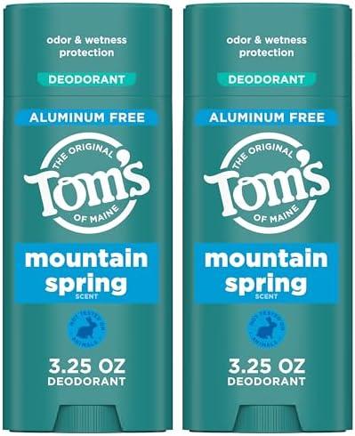 Tom’s of Maine Mountain Spring Natural Deodorant for Men and Women, Aluminum Free, 3.25 oz, 2-Pack