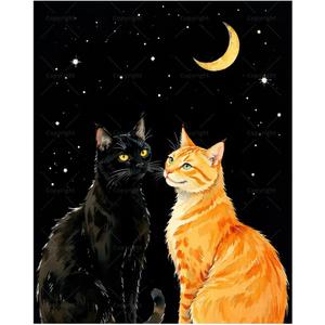 Moonlit Cats Paint by Numbers Kit for Adults - DIY Black and Orange Kitty Night Scene Painting on Canvas, Acrylic Paint Set, Suitable for Beginners, Art for Home Decoration or Gifts(16X20IN Framed)