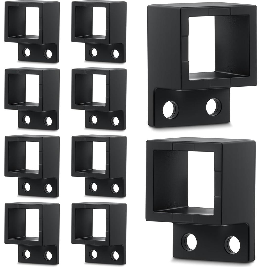 Zonon 10 Pcs 1" x 1 1/8" Black Aluminum Fence Brackets Standard Wall Mount for Rails Residential Black Flat Fence Brackets for Fencing Railing Mounting