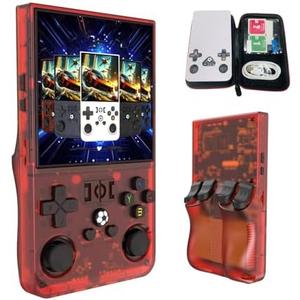 Blorkbuy R36MAX Retro Gaming Console, 4-inch HD IPS Screen Handheld Game Console with 4000mAh Battery, Linux System Handheld Emulator Console with 30+ Emulators and Built-in 128G TF Card (Red)