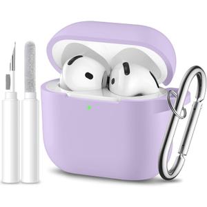 for Airpods 4th Generation Case Cover(2024),Soft Silicone Full Protective Case for AirPods 4 Case with Keychain & Cleaner Kit,Compatible with Apple Airpods 4 for Women,MenLightpurple