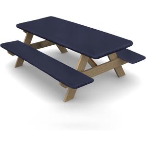 Ruisita 3 Piece Set Picnic Table and Bench Fitted Tablecloth Cover Navy Blue Vinyl Table Cover, 72 Inches
