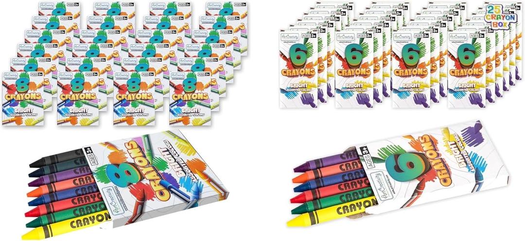 ArtCreativity Bulk Crayons Pack - Includes 24 sets of 8 Packs + 25 sets of 6 Packs