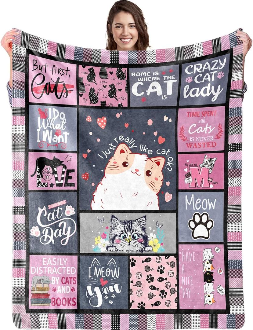 Cat Blanket for Cat Lovers, Cat Gifts for Cat Lovers, Cat Blanket for Women, Pink Black Cat Throw Blanket for Cat Lover Gifts Flannel Soft Warm Cozy Fuzzy Throw for Girls Women Adults (50" X 60") Cat Blanket for Cat Lovers, Cat Gifts for Cat Lovers, Cat Blanket for Women, Pink Black Cat Throw Blanket for Cat Lover Gifts Flannel Soft Warm Cozy Fuzzy Throw for Girls Women Adults (50" X 60")