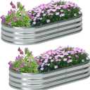 zizin 2 Pack Galvanized Raised Garden Bed Metal Oval Raised Garden Beds Outdoor Planter Box for Vegetables (8x2x1FT, Silver)