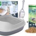Small Pet Select- Sifting Cat Litter Box and Free 8lb Pine Pellets Combo, with 5 Free Pee Pads and Free Litter Scoop, Premium System for Cats, Tidy and Easy to Clean