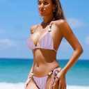 ZAFUL Women's Bikini Sets Beads Triangle Swimsuits 2 Piece String High Cut Cheeky Bathing Suits (Purple, XL)