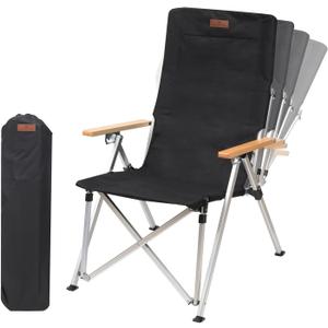 Folding Camping Chair Portable Chairs for Adults Adjustable High Back Outdoor Comfortable Chair with Storage Bag (Black)