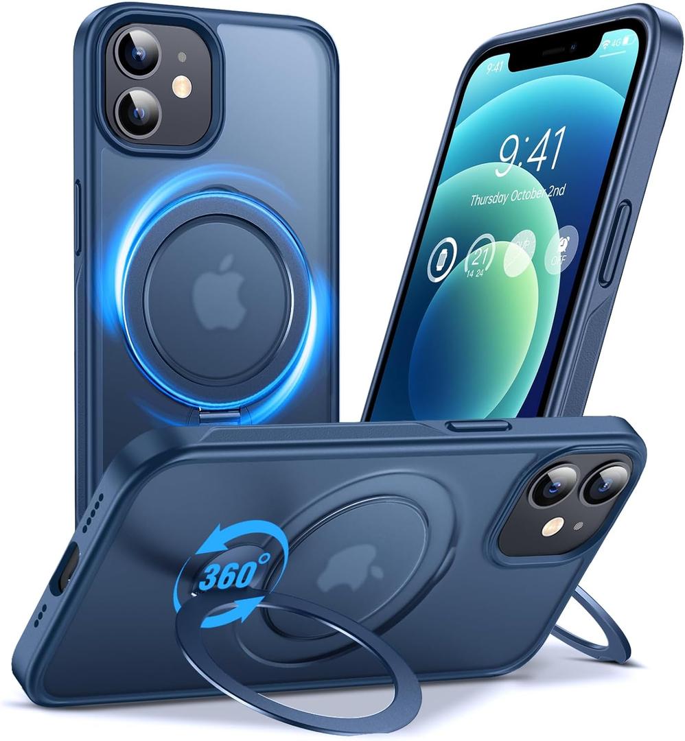 Anqrp 360 ALL-in-ONE Stand Case for iPhone 12/12 Pro Case with Rotatable Magnetic KickStand Ring Holder, Compatible with MagSafe, MIL-Grade Shockproof iPhone 12/12 Pro Phone Case Cover 6.1 inch, Blue