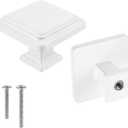 Square White Cabinet Knobs - Single Hole Drawer Knobs - 10 Pack White Cabinet Knobs - Square Dresser Knobs Dresser Handles Closet Door Knobs - Kitchen Cabinet Pulls - Cabinet Hardware