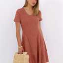 ANRABESS Womens Summer Dresses Casual Short Sleeve Ribbed Knit V Neck Swing A-Line 2026 Spring Vacation Tunics Short Dress (S)