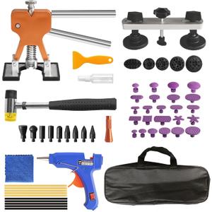 Big RED Dent Removal Kit 56 PCS,Paintless Dent Repair Tool with Adjustable Golden Lifter,Bridge Indentation Puller，for Auto Body Dents,Door Ding,Hail Damage Dent Removal,ATRWH056R