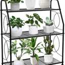 VyGrow Plant Stand, 3 Tier Plant Shelf for Indoor Outdoor, Heavy Duty Metal Outdoor Plant Stand Holder Rack for Living Room Balcony and Garden, Black