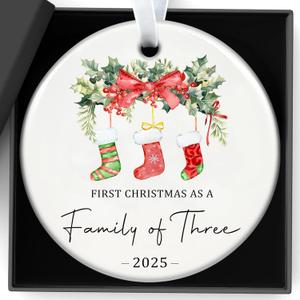 Christmas Ornaments Baby First Christmas Ornaments 2025 Girls Boys Personalized Our First Xmas As A Family of Three Ornament New Parents Gifts for Couples,Mom,Dad,Newborn Xmas Tree Decorations
