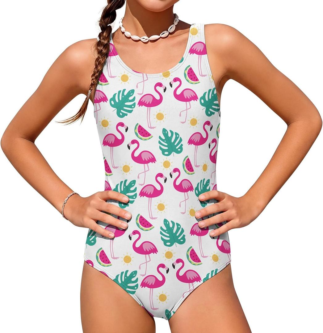 Xaatren Girls Swimsuit Toddler One Piece Swimwear Baby Summer Cutout Back Liner Beach Bathing Suit 3-12y (Breast Pad for 9y+)