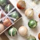 12 Pcs Christmas Ball Ornaments Set Brown Green Champagne Luxury Neutral Shatterproof Christmas Tree Decorations 3.15 Inch Glittering Decorative Hanging Ornament Bulk for Xmas Tree Holiday Party Decor