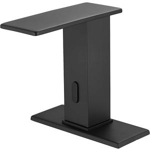 GGStudy Automatic Sensor Matte Black Touchless Bathroom Sink Faucet Black Vanity Waterfall Bathroom Water Tap with Control Box and Temperature Mixer